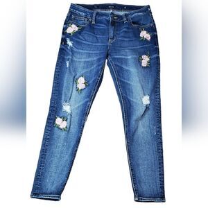 Miss Me Ankle Jeans with Green & Pink Applicae Roses